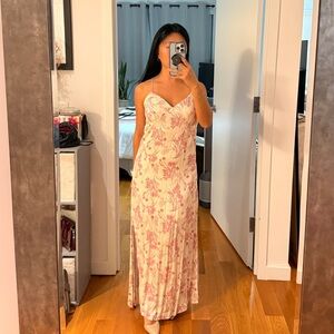 NWT Floral Slip Maxi Dress in Cream and Pink, Size Medium